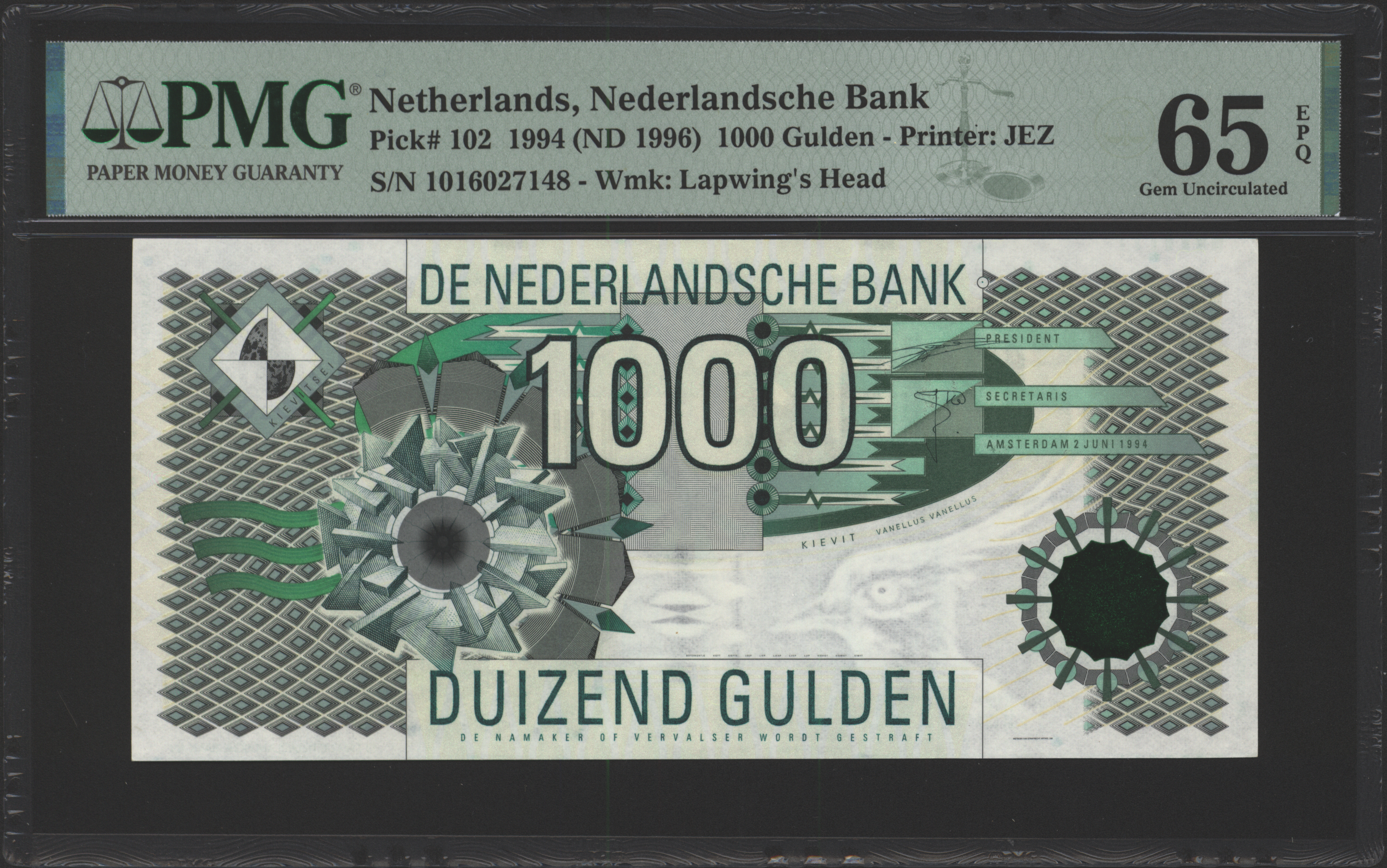 Nederland - Bankbiljet PL129.1 1.000 Gulden 1994 PMG65 EPQ Gem UNC