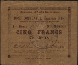 France - Emergency - Auchy-lez-Orchies JPV-59.162 5 Francs 1914