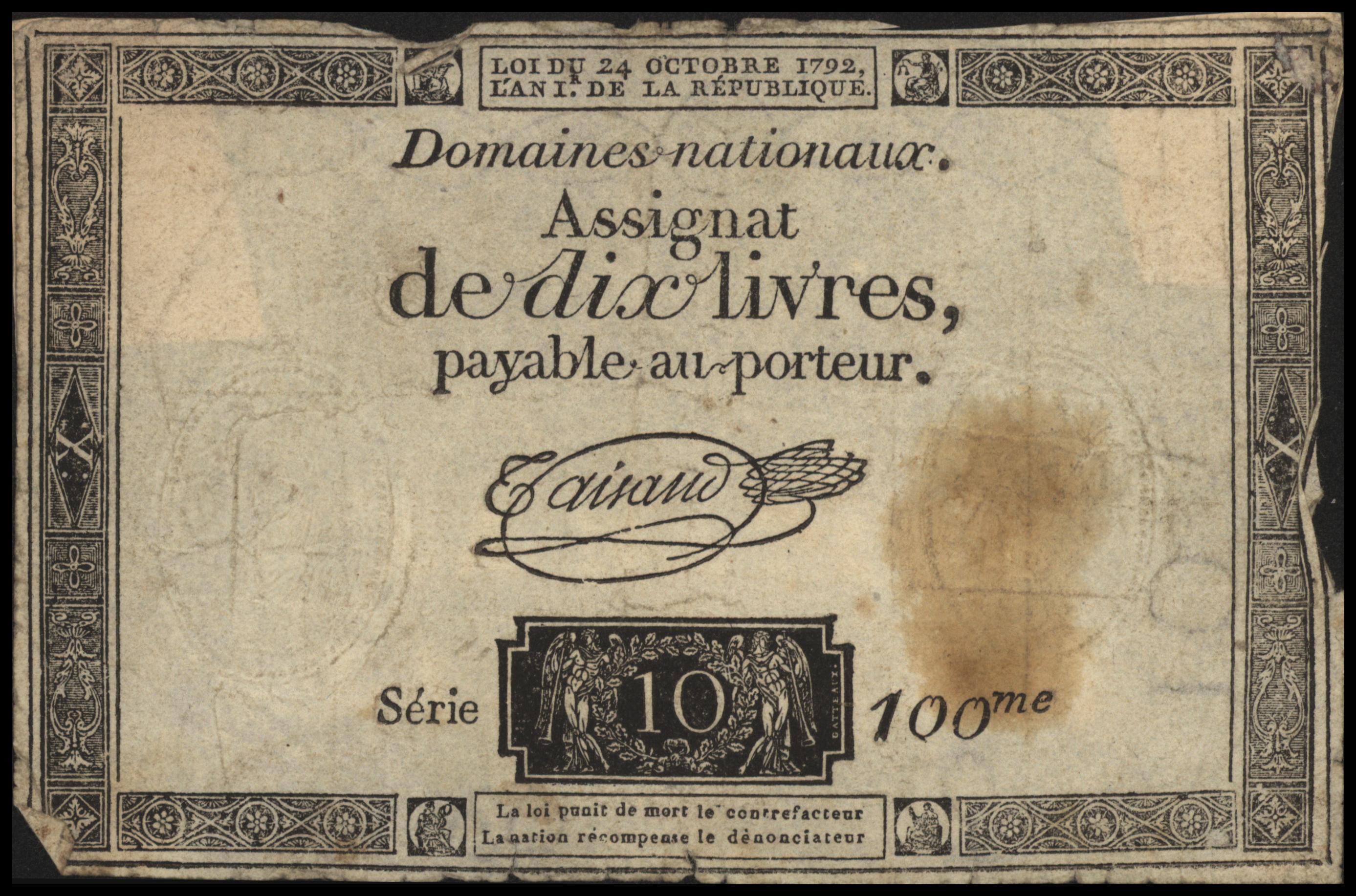 Frankrijk - Domaines Nationaux  PA66.c 10 Livres 1792