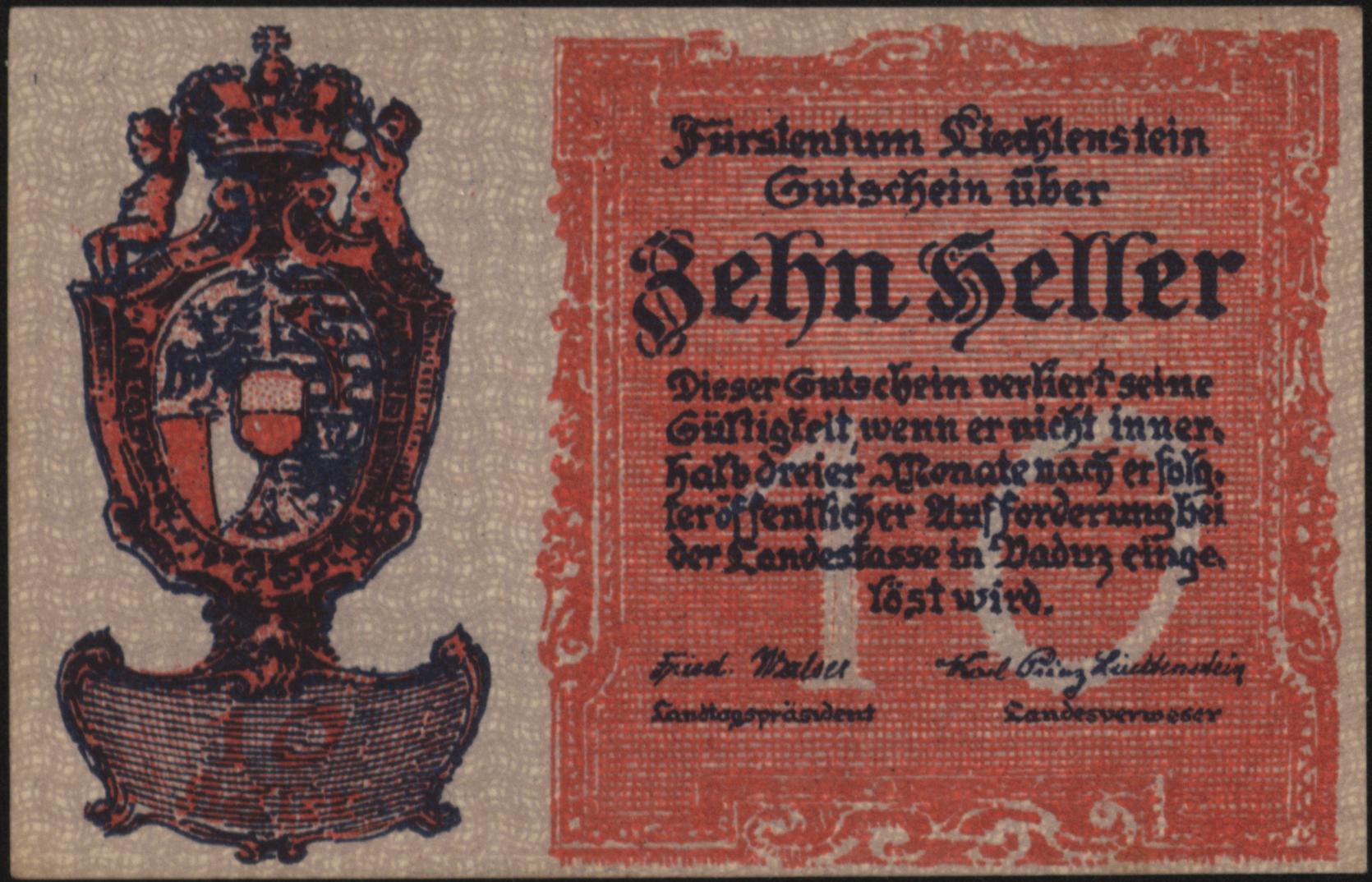 Liechtenstein   P1/2/3 10+20+50 Heller 1920