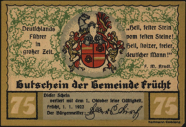 Germany - Emergency issues - Frücht bei Ems Grab.: 399 75 Pfennig 1922