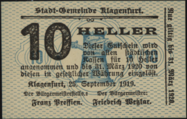 Oostenrijk - Noodgeld - Klagenfurt KK.451 10 Heller 1919