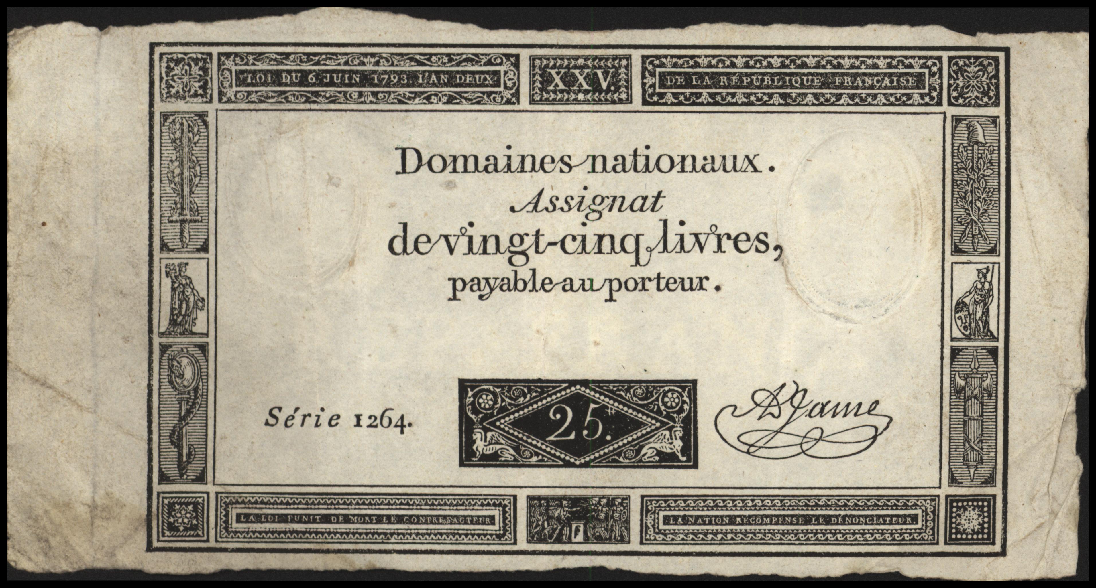 Frankrijk - Domaines Nationaux  PA71.A. Jame 25 Livres 1793