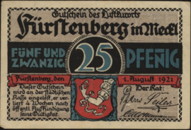 Germany - Emergency issues - Fürstenberg in Meckl Grab.: 402 25 Pfennig 1921
