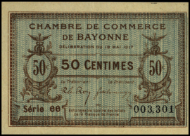 France - Emergency - Bayonne  Pirot:21.42 50 Centimes 1917