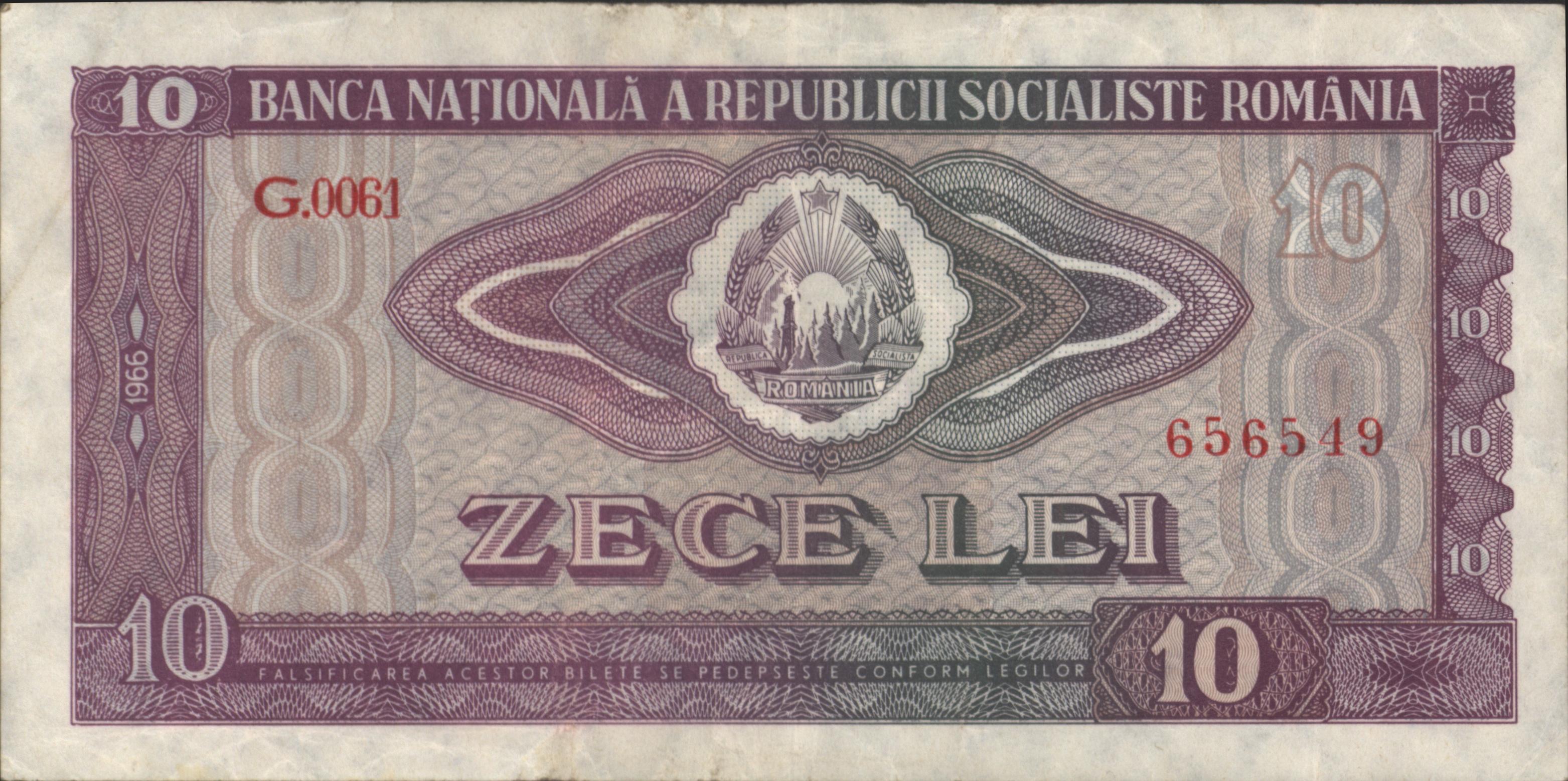 Romania  P94 10 Lei 1966