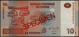 Congo Democratische Republiek (Kinshasa)  P93 10 Francs 2003 SPECIMEN