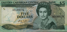 Eastern Caribbean States  P18 5 Dollars 1987-'88 (No date)