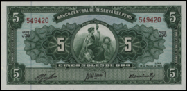 Peru  P76 5 Soles de oro 1960