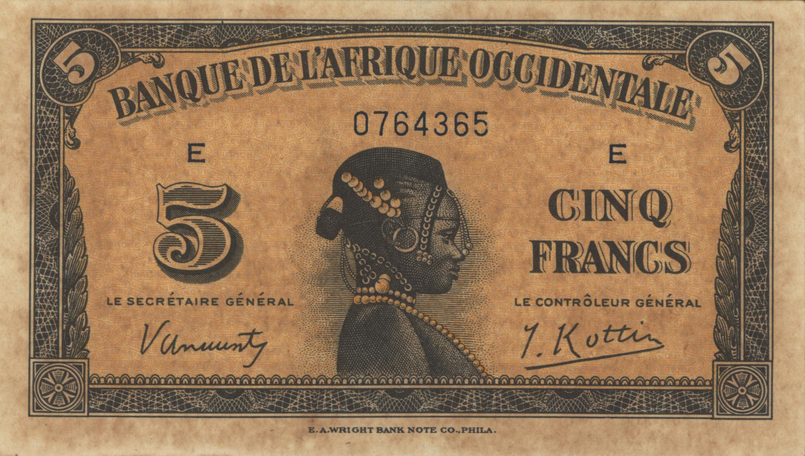 Frans West Afrika - L'Afrique Occidentale  P28.a 5 Francs 1942