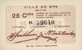 België - Noodgeld - Spa  25 Centimes 1914-16