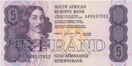 South Africa P119.d 5 Rand 1978-94 (No Date)