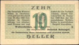 Oostenrijk - Noodgeld - Weitersfelden KK. 1164.I 10 Heller 1920