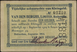 Nederland, Rotterdam, Particulier Van den Berghs, WO-I PL833.1 1 Gulden 1914