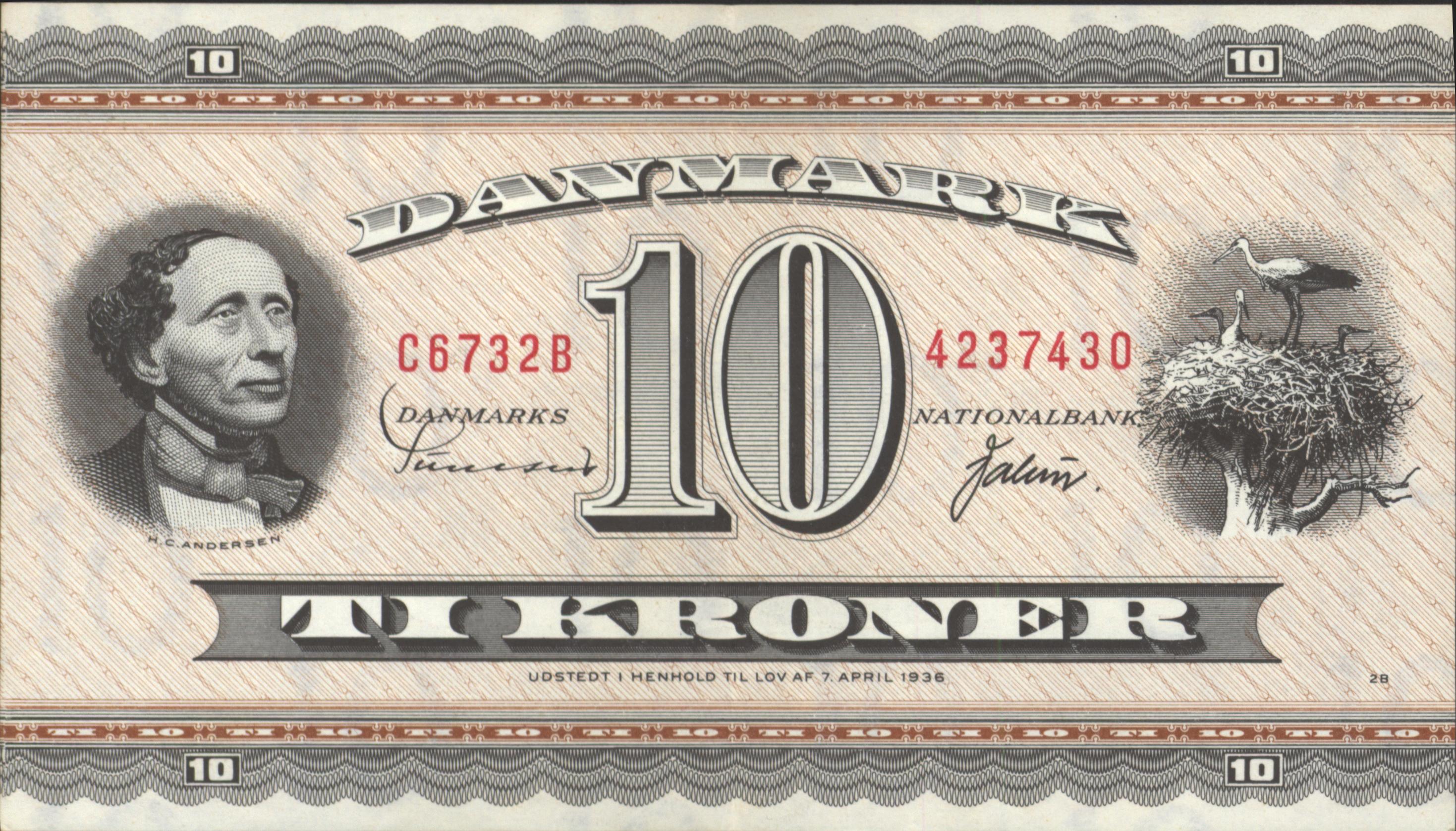 Denmark  P44.ag 10 Kroner 1973