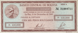 Bolivia P188 100,000 Pesos Bolivianos 1984