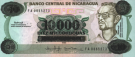 Nicaragua P158 10,000 Córdobas on 10 Córdobas 1989 (No date)