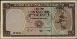 Timor - Banco Nacional Ultramarino  P28 100 Escudos 1963