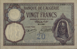 Algeria  P78 20 Francs 1929