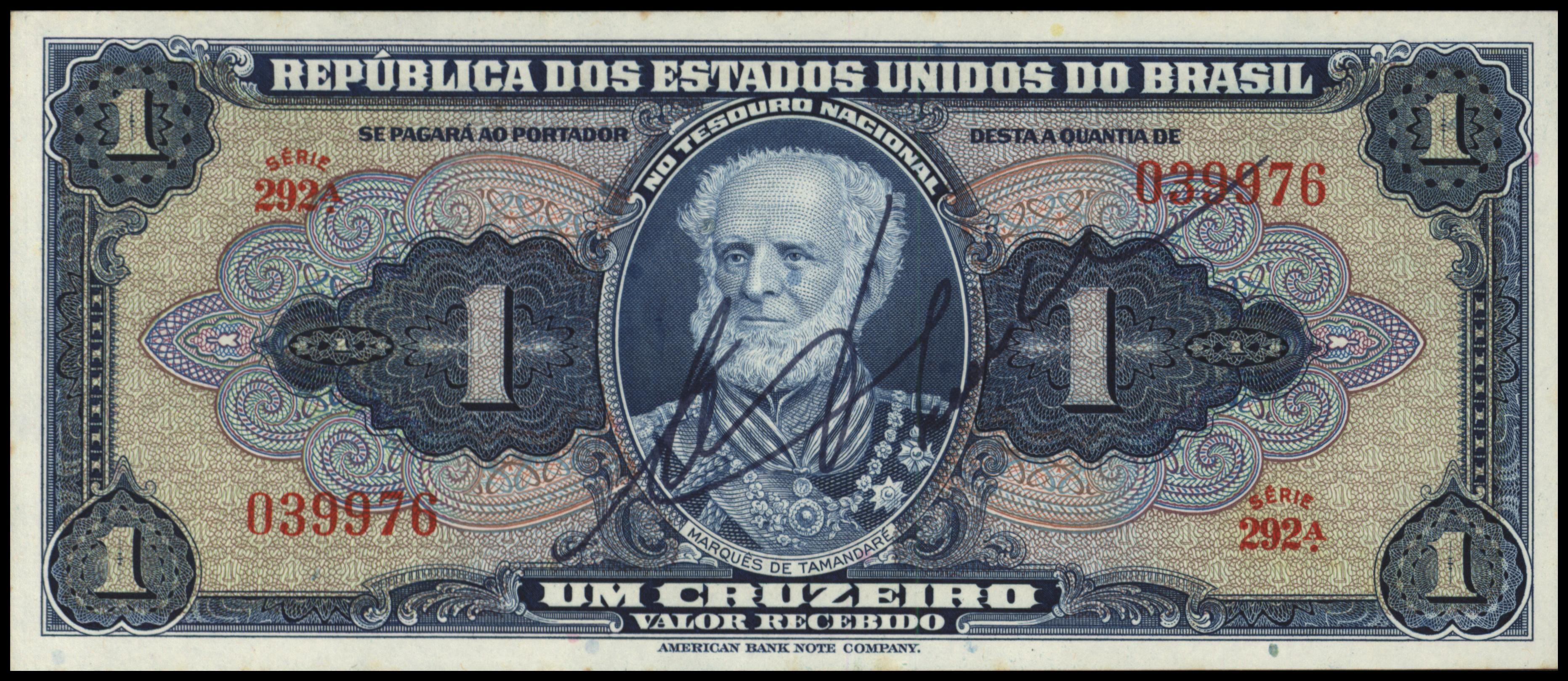 Brazil P132.Sign 7 1 Cruzeiro (old) 1944 (No date)