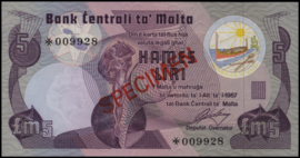 Malta  P35.PCS1 5 Liri 1967 SPECIMEN