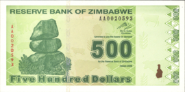 Zimbabwe  P98 500 Dollar 2009