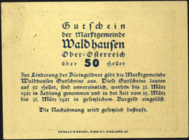 Oostenrijk - Noodgeld - Waldhausen KK: 1131 50 Heller 1921