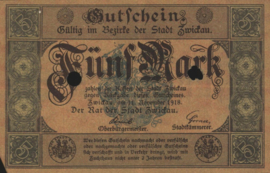 Duitsland - Noodgeld -  Zwickau 584.02.E 5 Mark 1918