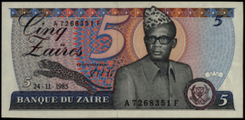 Zaire  P26A.a 5 Zaïres 1985