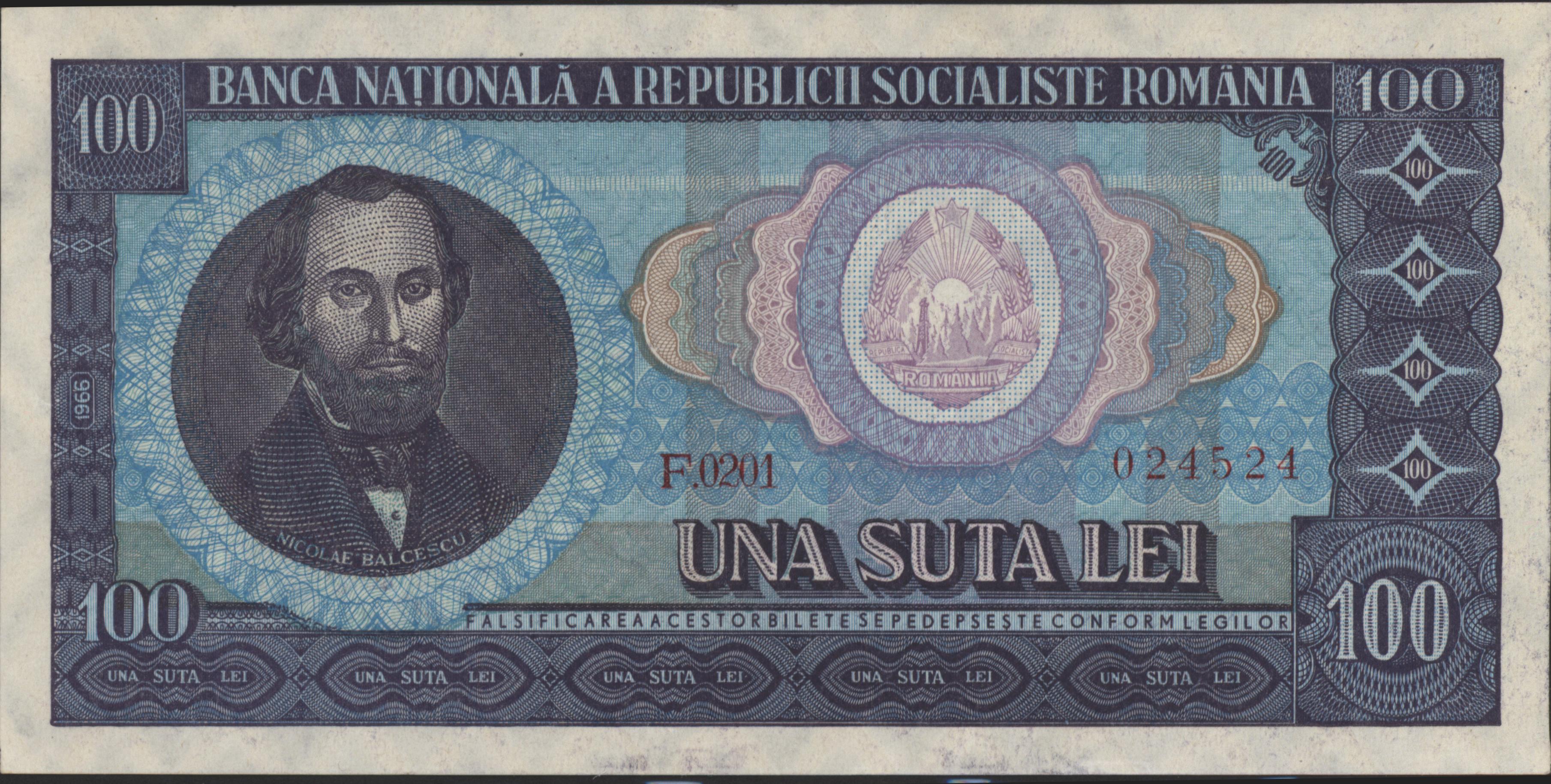 Romania  P97 100 Lei 1966