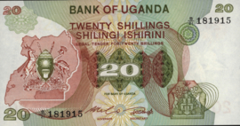 Oeganda  P17 20 Shillings 1982 (No date)