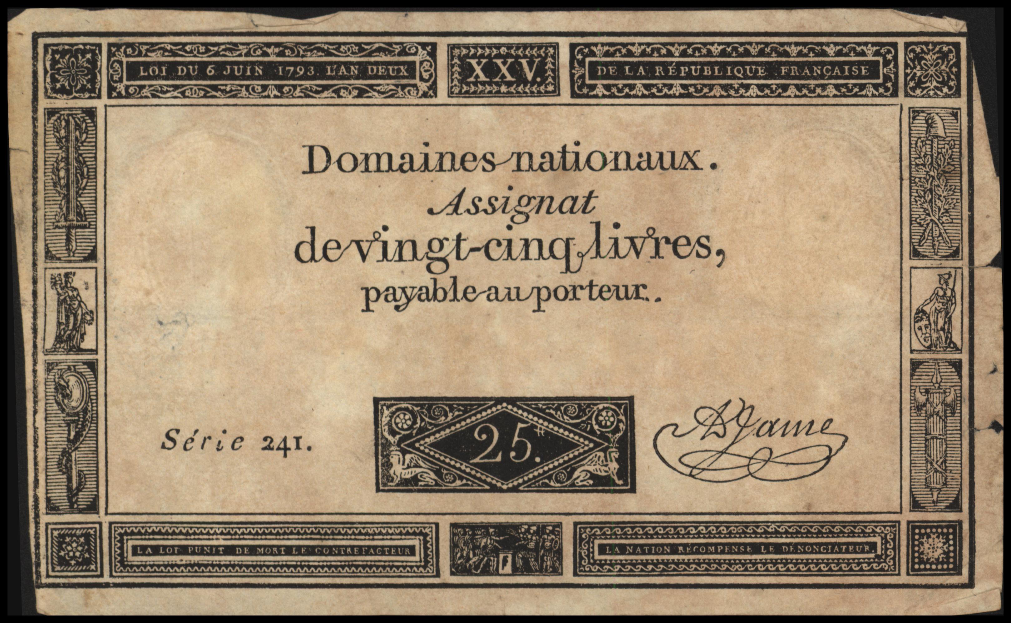 Frankrijk - Domaines Nationaux  PA71.A. Jame 25 Livres 1793