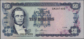 Jamaica  P71/B227 10 Dollars 1994
