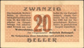 Oostenrijk - Noodgeld - Weitersfelden KK. 1164.I 20 Heller 1920