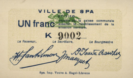 België - Noodgeld - Spa  1 Franc 1916