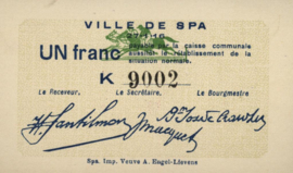 Belgium - Emergency issues - Spa  1 Franc 1916