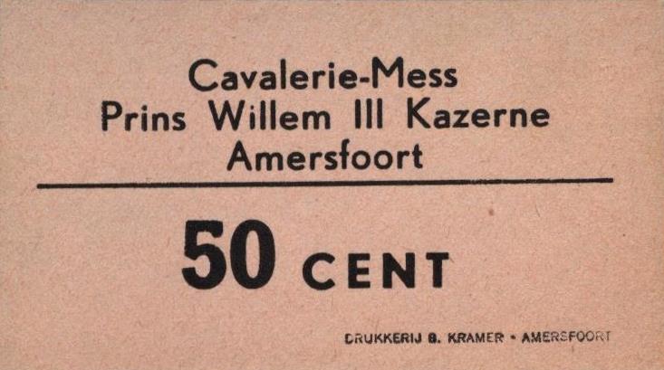 Kantinegeld: Cavalerie-Mess prins Willem III Kazerne, Post-WO-II - Cavalerie-Mess prins Willem III Kazerne PL1800.1-2-3-4 5+10+25+50 Cent ± 1954 (No date)