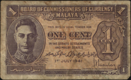 Malaya   P6/B107 1 Cent 1941