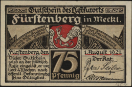 Germany - Emergency issues - Fürstenberg in Meckl Grab.: 402 75 Pfennig 1921