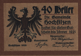 Austria - Emergency issues - Hochfilzen KK.:382 40 Heller 1921