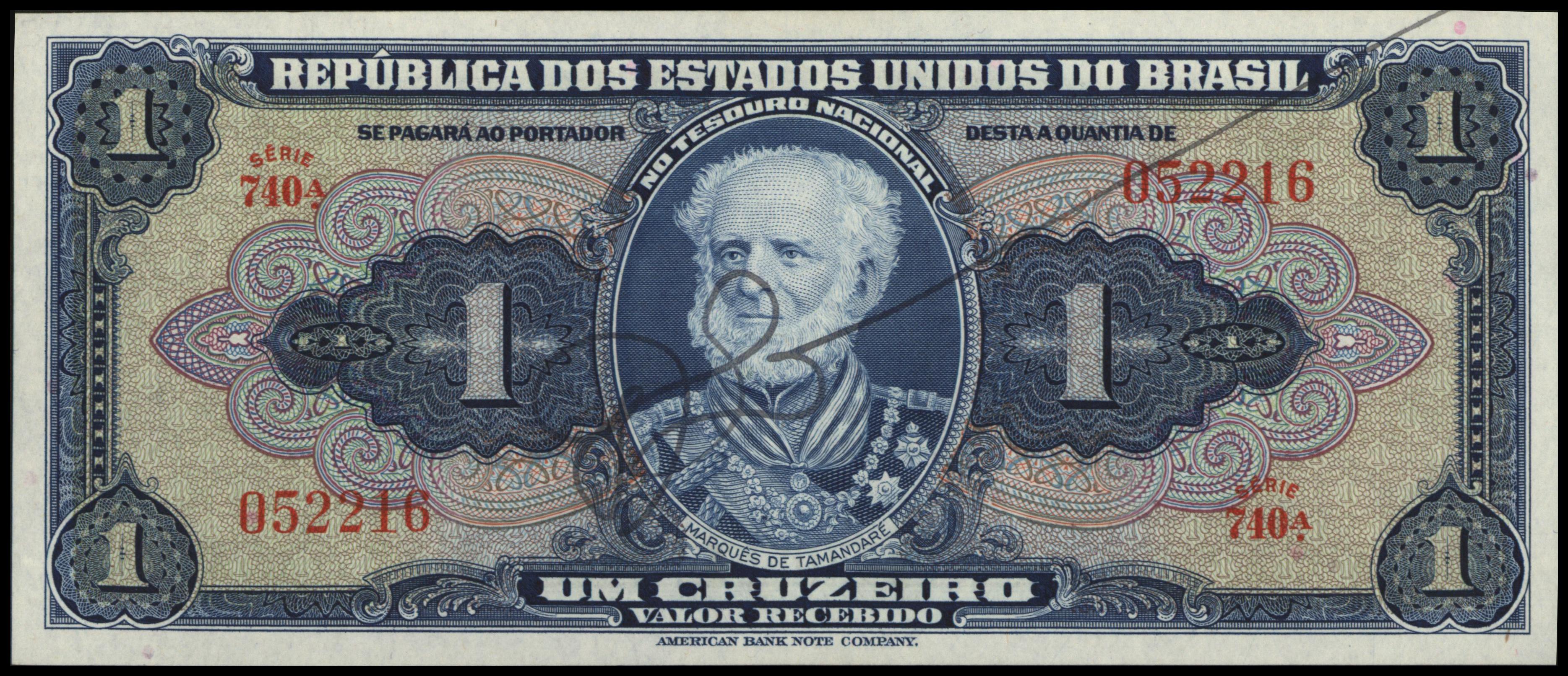 Brazil P132.Sign 9 1 Cruzeiro (old) 1944 (No date)