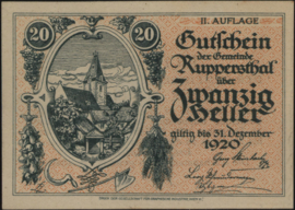 Oostenrijk - Noodgeld - Ruppersthal KK.854 20 Heller 1920