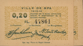 België - Noodgeld - Spa  AB.SP31 20 Centimes 1915