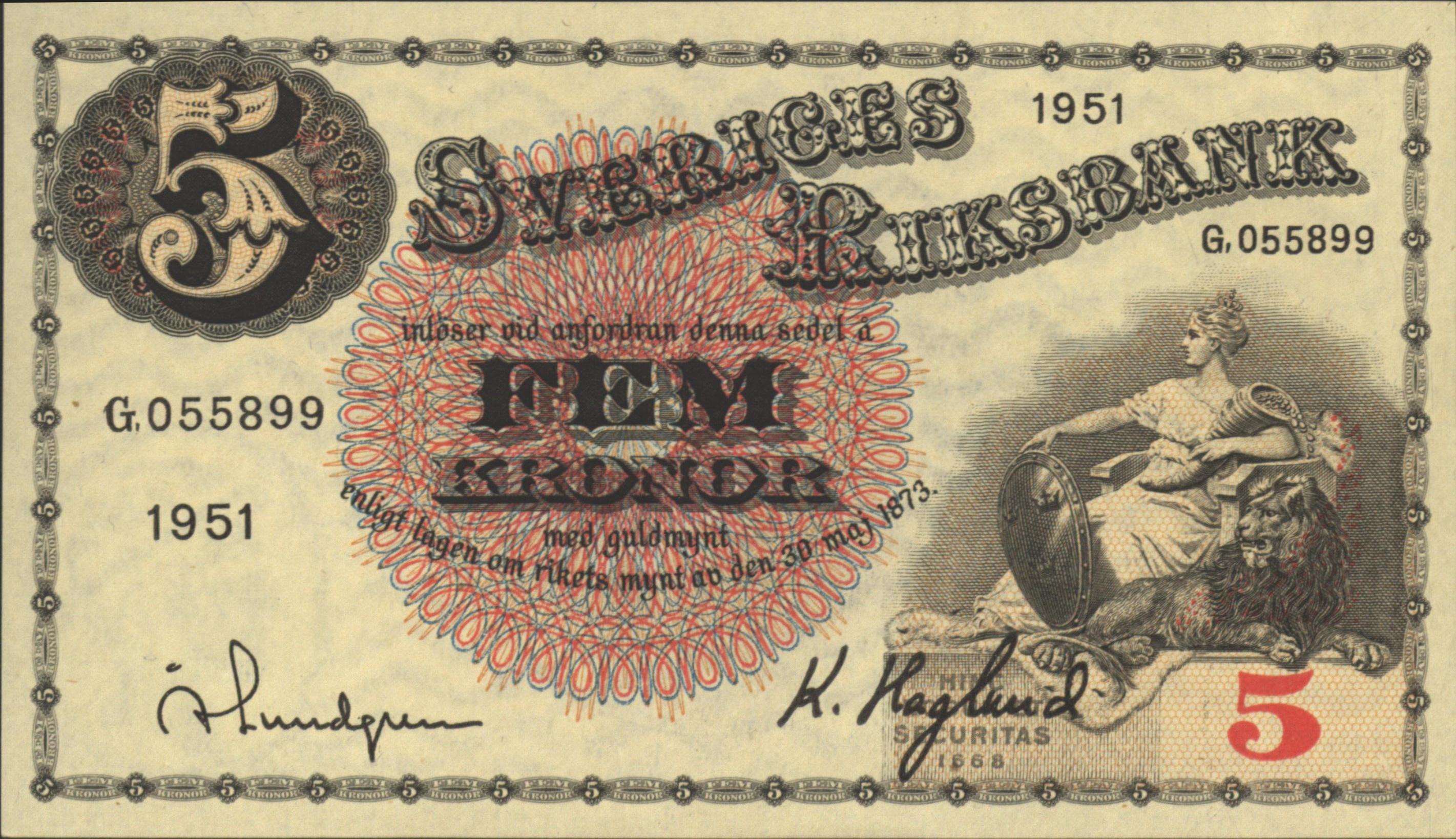 Sweden  P33.ah 5 Kronor 1951