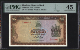 Rhodesië  P32.a 5 Dollars 1972 PMG45 Choice XF