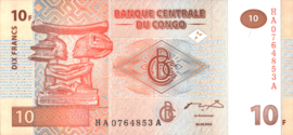 Congo Democratic Republic (Kinshasa)  P93 10 Francs 2003