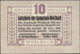 Oostenrijk - Noodgeld - Weilbach KK. 1148 10 Heller 1920