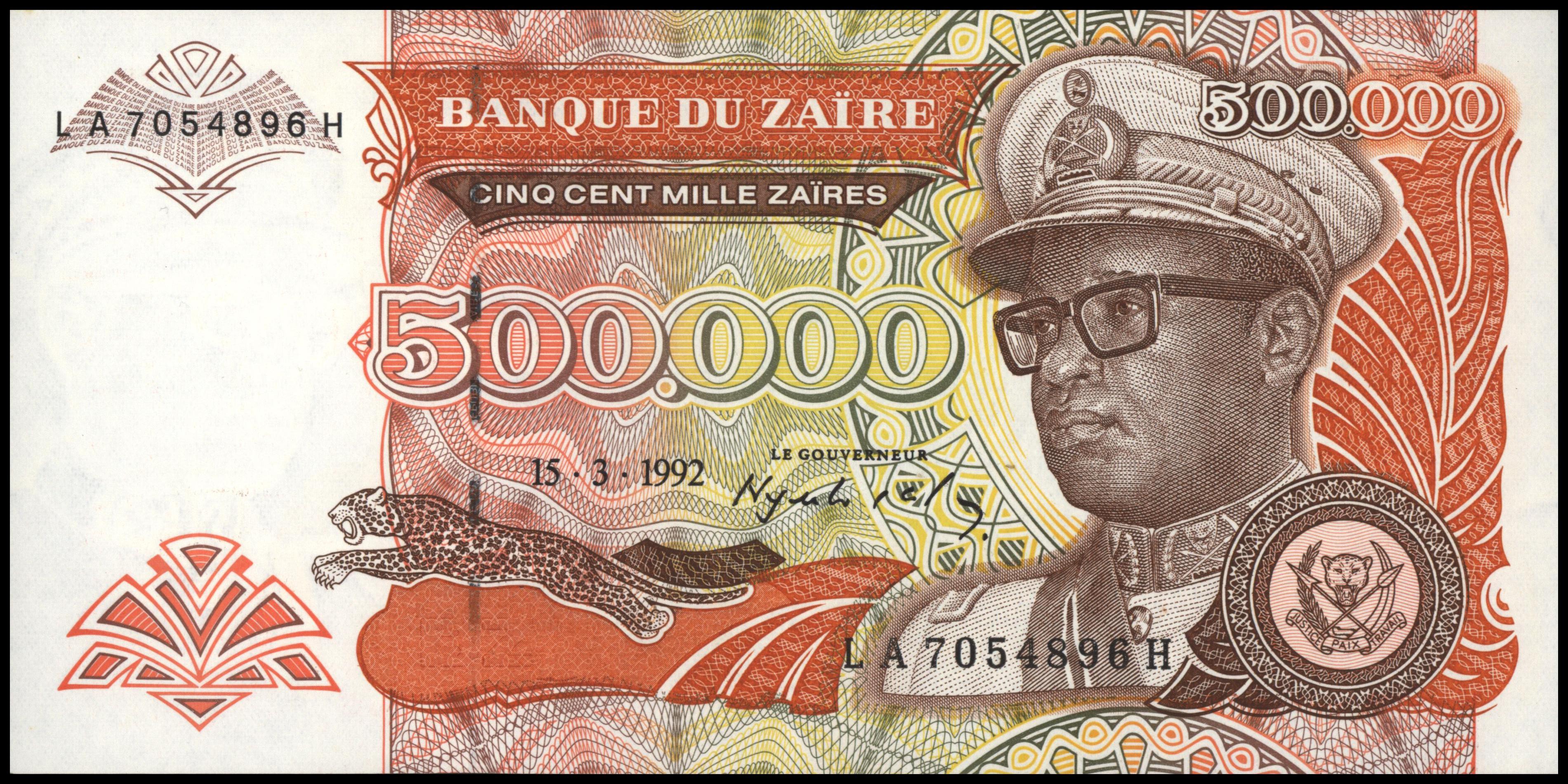 Zaïre (Congo Kinshasa)  P43.a 500.000 Zaïres 1992