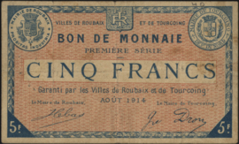 Frankrijk - Noodgeld - Roubaix et de Tourcoing JPV-59.2057 5 Francs 1914