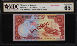 Samoa  P26 5 Tala 1985 SPECIMEN TPG